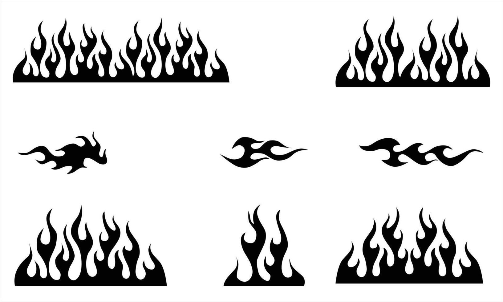 Black Flame Silhouette Collection . Set of Fire Icons on White Background vector