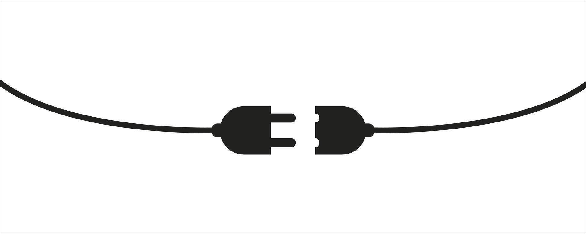Disconnected Power Plug . Black Silhouette of Electrical Cable and Socket on White Background vector