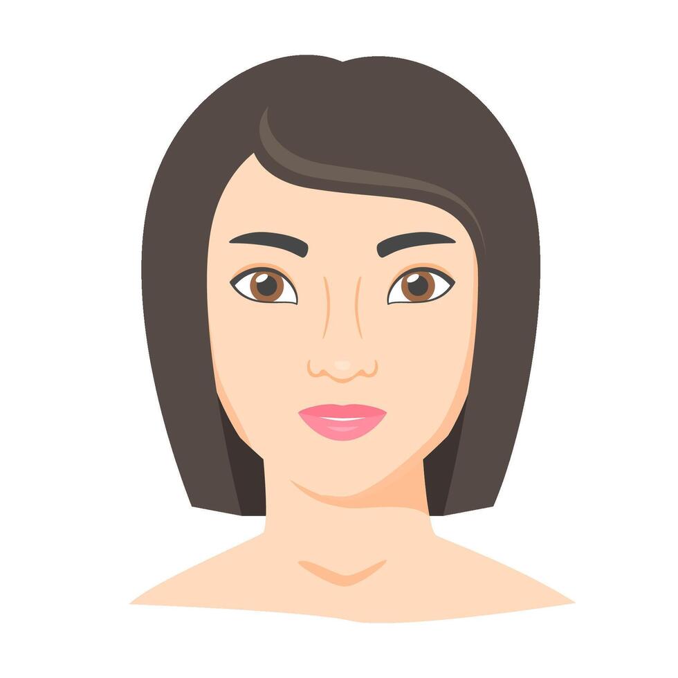 Young woman face. Female portrait of brunette. Natural beauty. Front view. vector