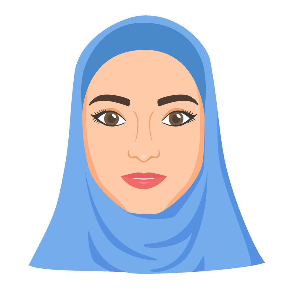Muslim woman in hijab. Speaking about moslem woman rights and problem is censored. Female victim of gender-based inequality, domestic abuse. Suffering from physical and mental violence. vector