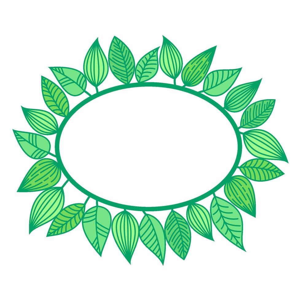 Summer frame with green leaves. Ellipse border made off leafage. Minimalistic seasonal vector