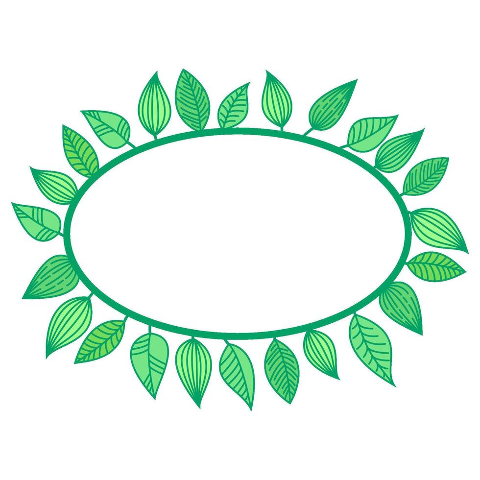 Summer frame with green leaves. Oval border made off leafage. Minimalistic seasonal vector