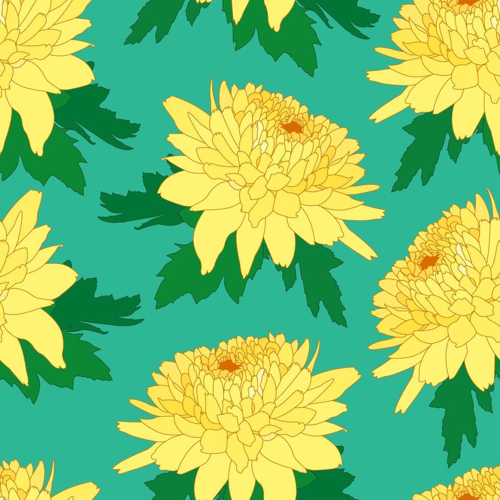 Yellow flowers pattern on green background vector