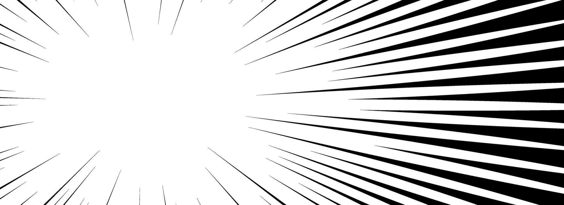 Comic speed lines background. Cartoon book explosion effect. Superhero radial line pattern frame. Impact backdrop. Pop art flash beams or rays background. Manga or anime sunburst wallpaper. vector