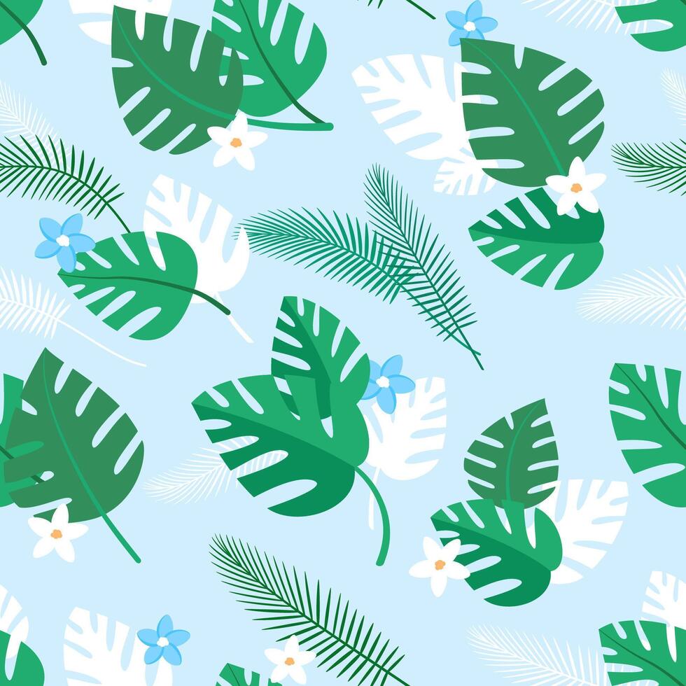 Tropical leaf pattern with flowers vector