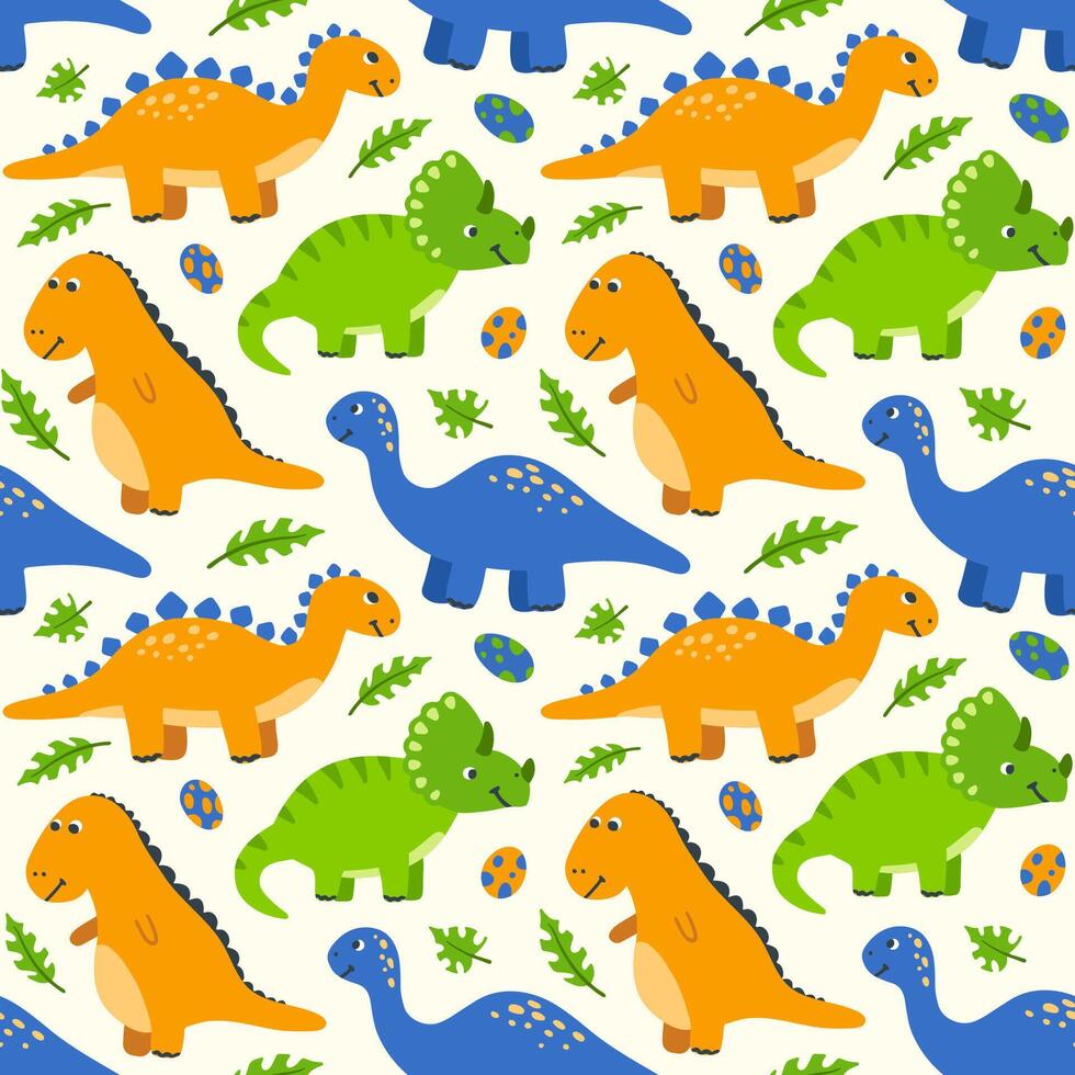 Colorful cartoon dinosaur pattern vector