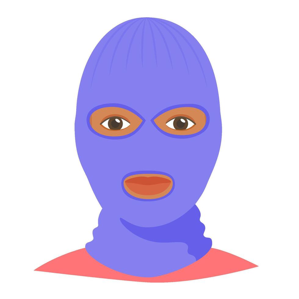 Black man wearing balaclava helmet. Trendy worm headgear for cold weather. Facial mask for the whole head vector