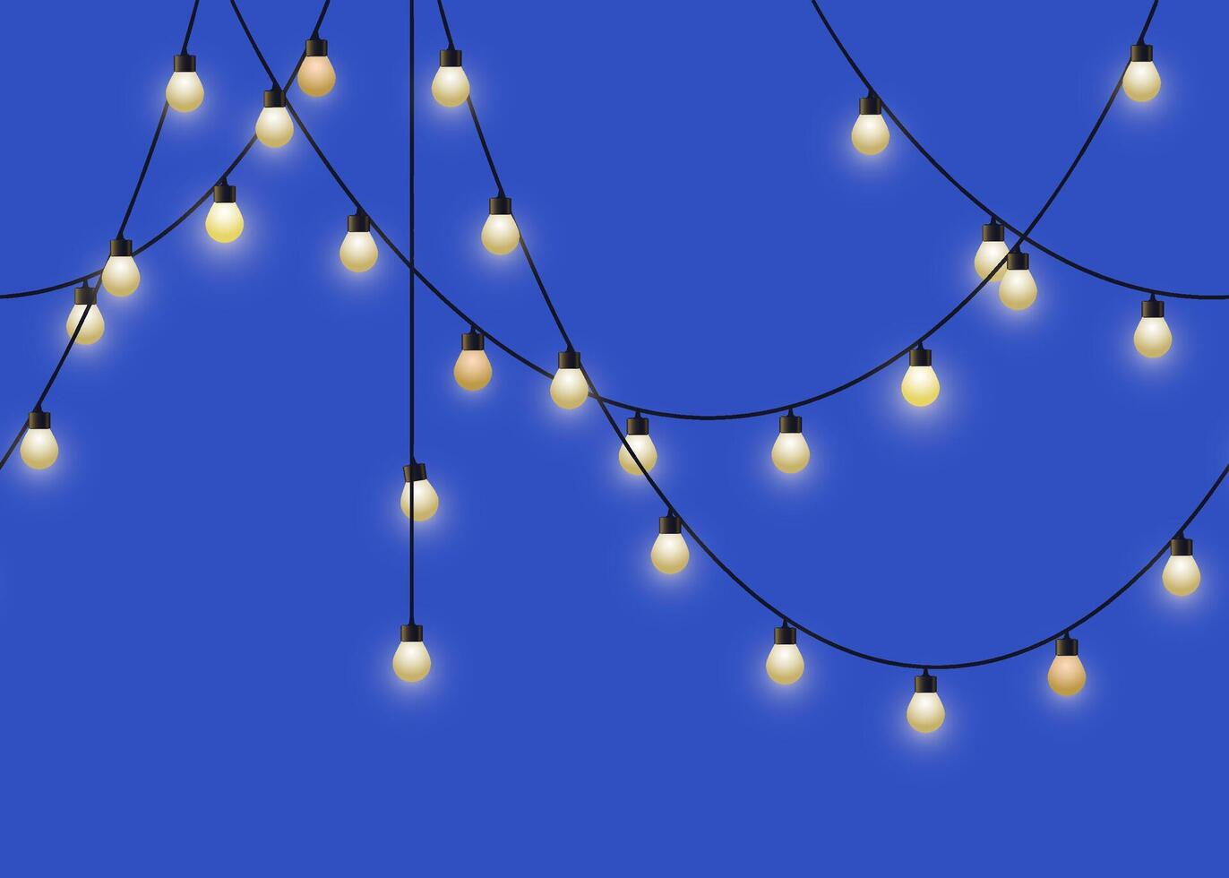 Glowing light bulb garland. Repeated decorative lamp garland. Wall decor for party. vector