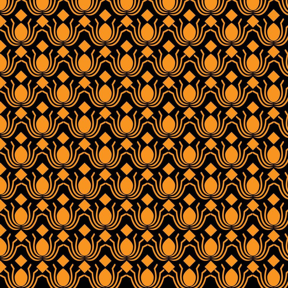 A black and orange pattern with flowers vector