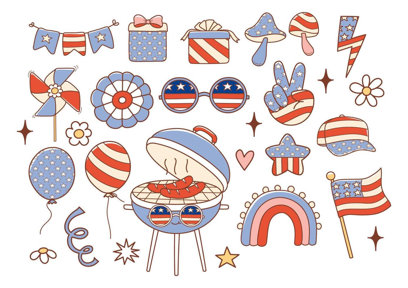 Colorful BBQ graphics with patriotic elements vector
