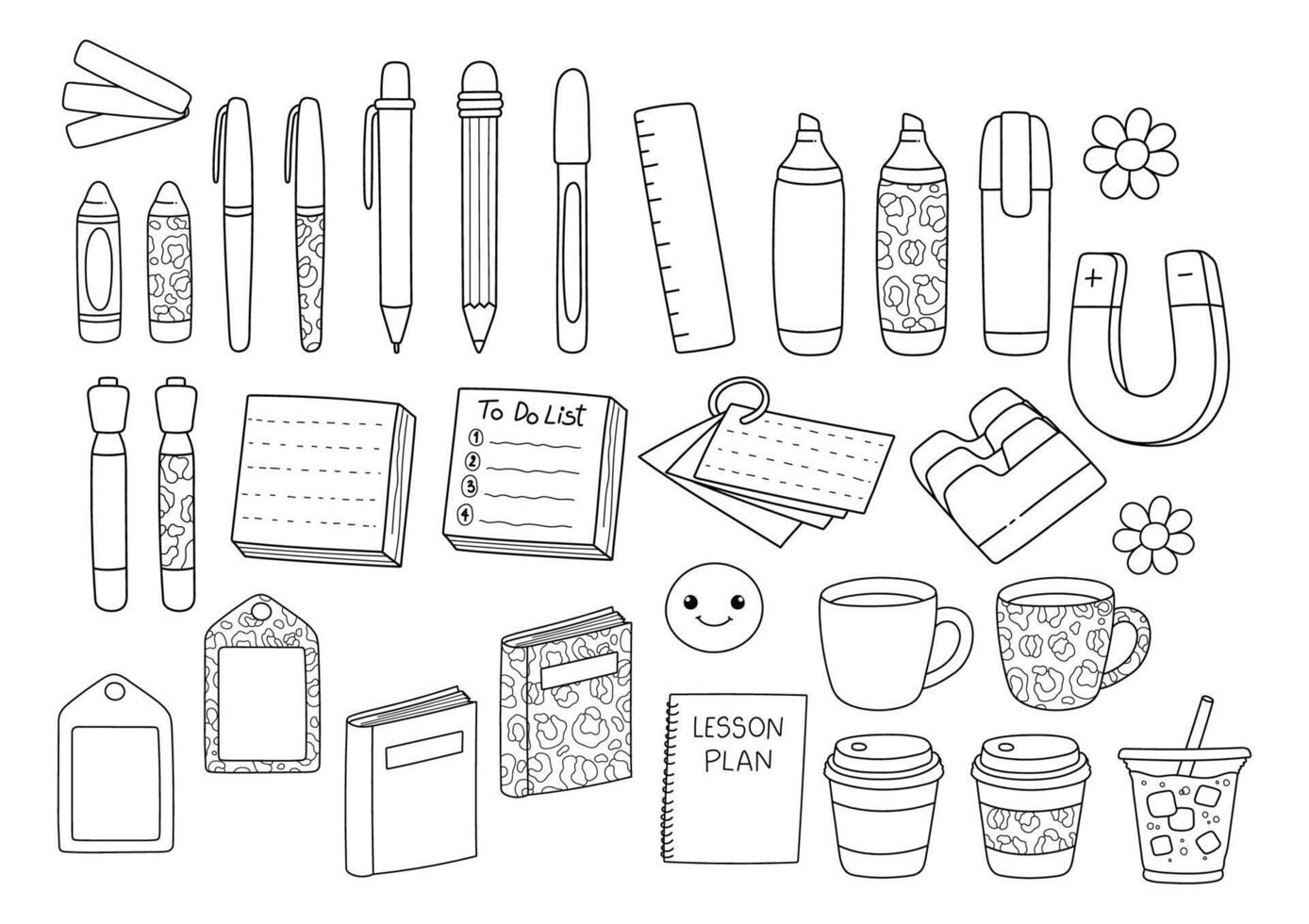Back to school Elements Doodle Cartoon Style Hand Drawn Outline vector