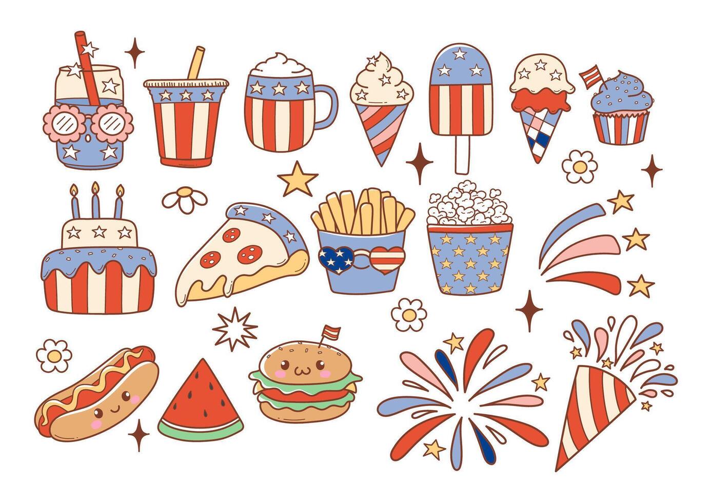 Patriotic food illustration set vector