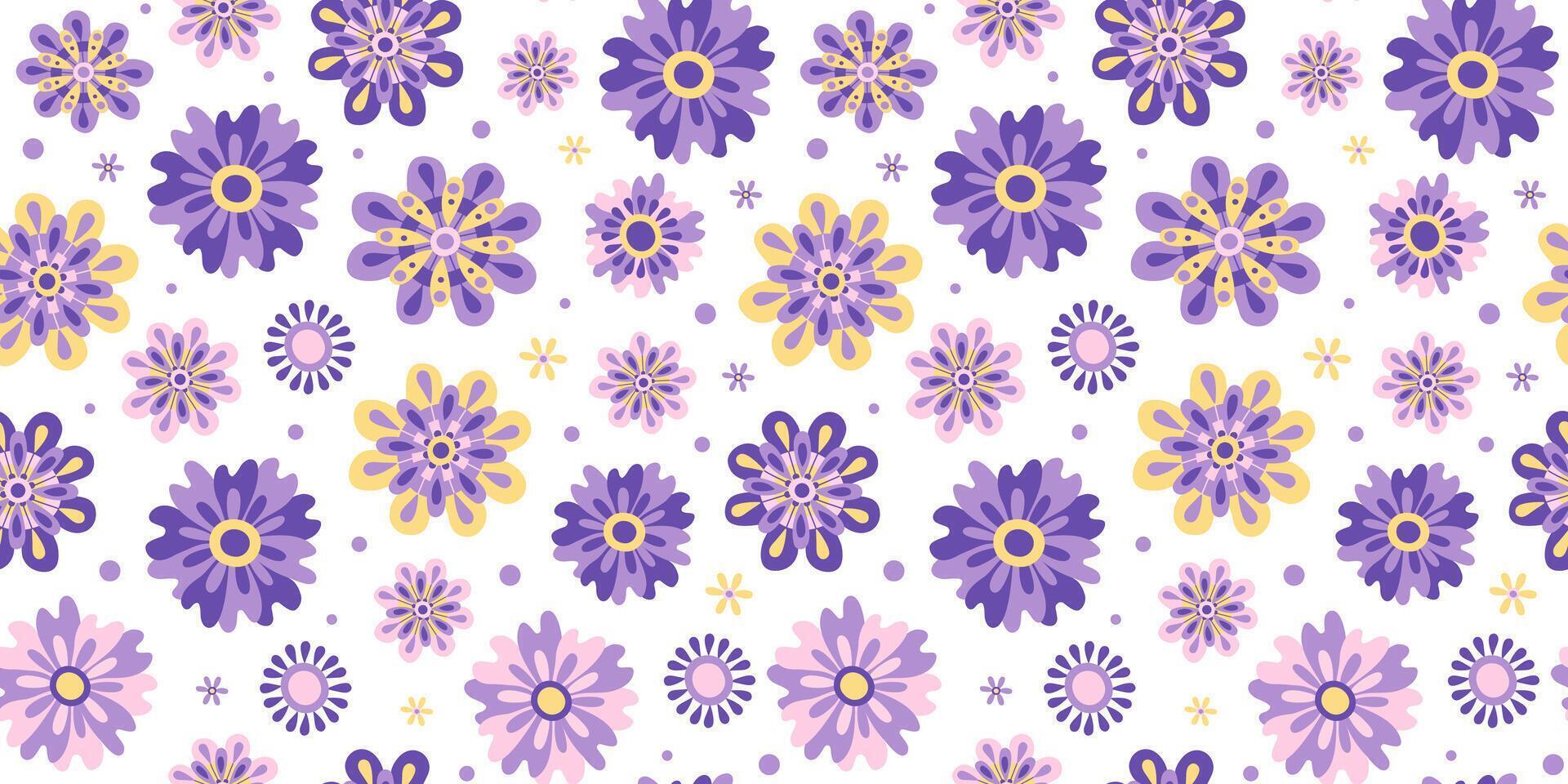 Colorful floral pattern with purple flowers vector