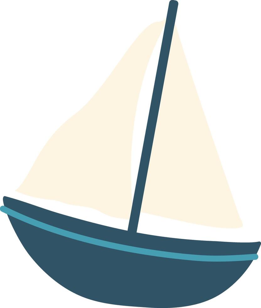 Cartoon sailboat with sail on the sea. illustration. Ideal for kids, toy design, and regatta scenes. vector