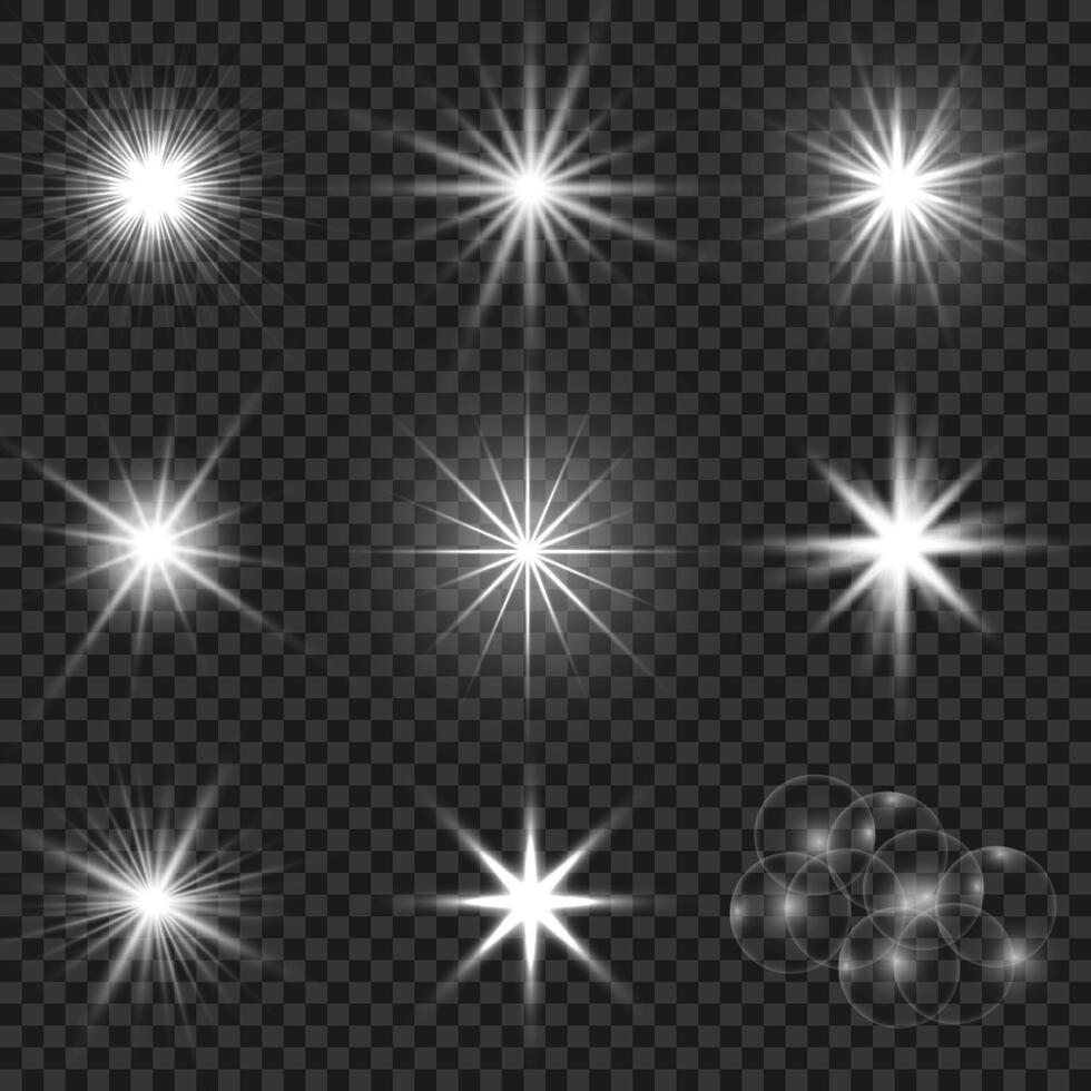 Glow isolated white light effect set vector