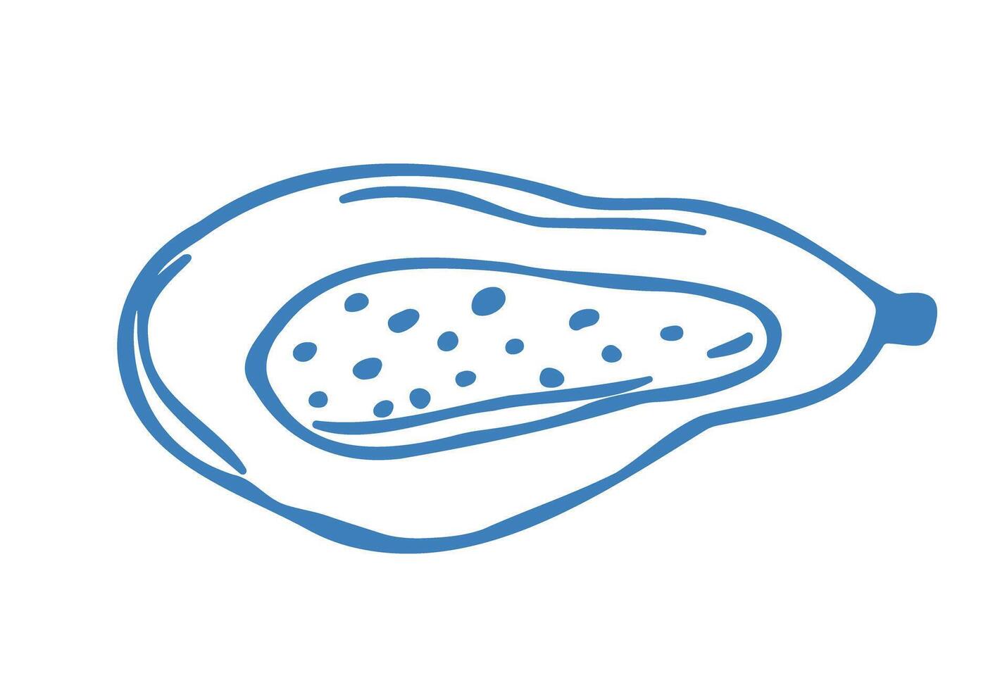 Hand drawn blue papaya in doodle style. Mediterranean summer icon, element for italian menu, wedding, print, invitation. Ink sketch design of summer beach. Flat tropical minimalist illustration vector
