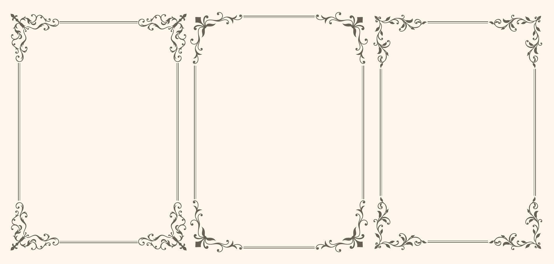Set of frames with leaves and curls in vintage style vector