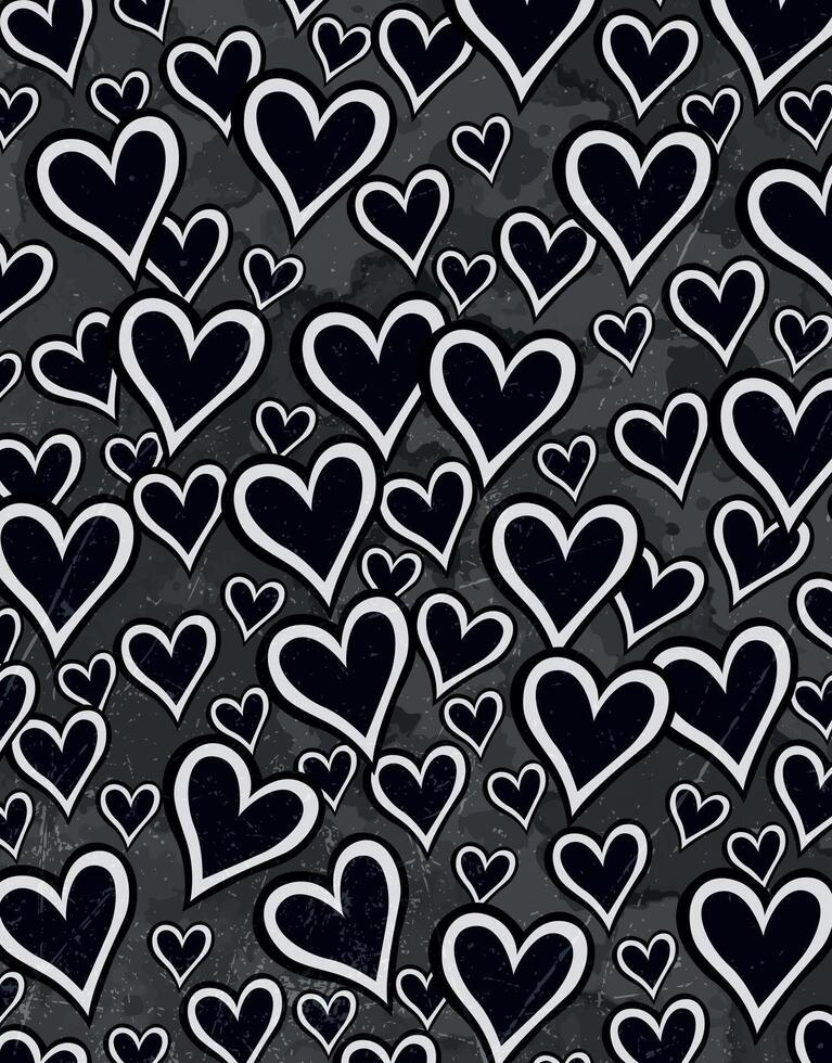 Black and White Cartoon Hearts on Grunge vector