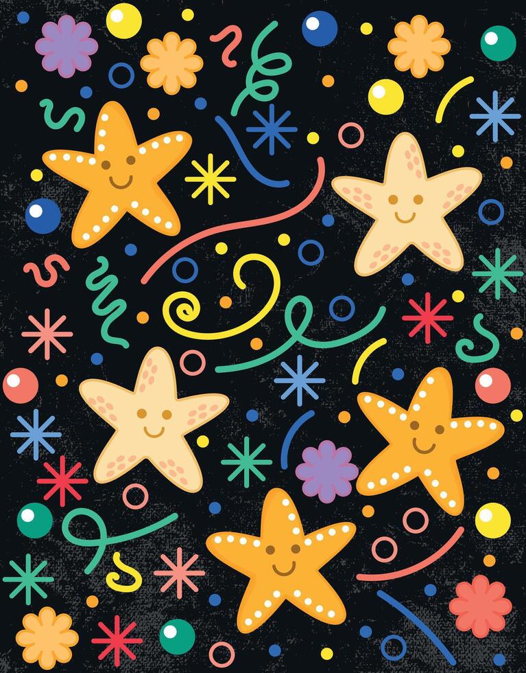 Happy Starfish Party Background with Confetti vector