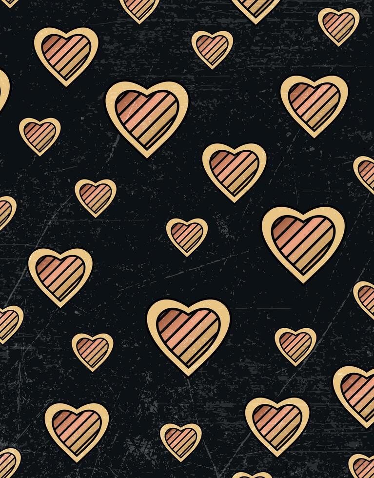 Striped Hand Drawn Hearts on Grunge Background vector