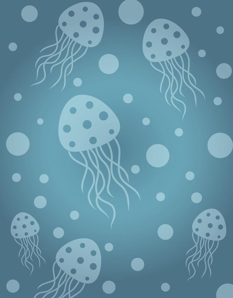 Cute Jellyfish Pattern with Blue Bubbles vector