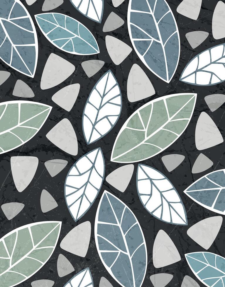Muted Grunge Leaves and Pebbles Pattern vector