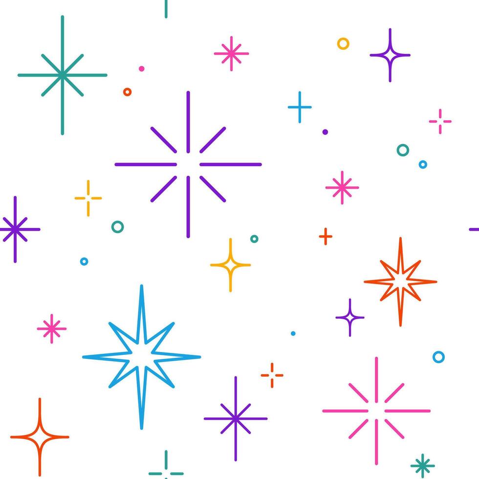 Cute simple line sparkles and stars pattern, backgroud. Minimalistic illustration. vector