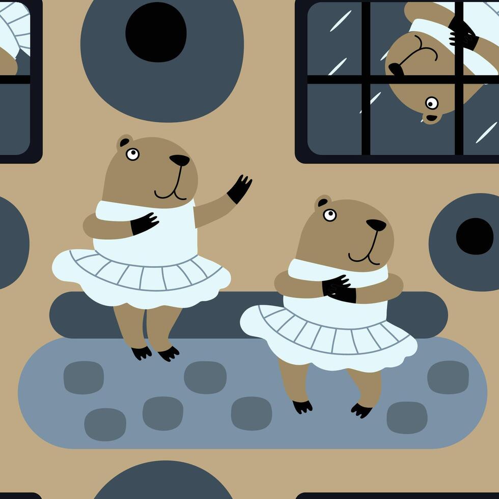 funny capybaras dancing in the house vector
