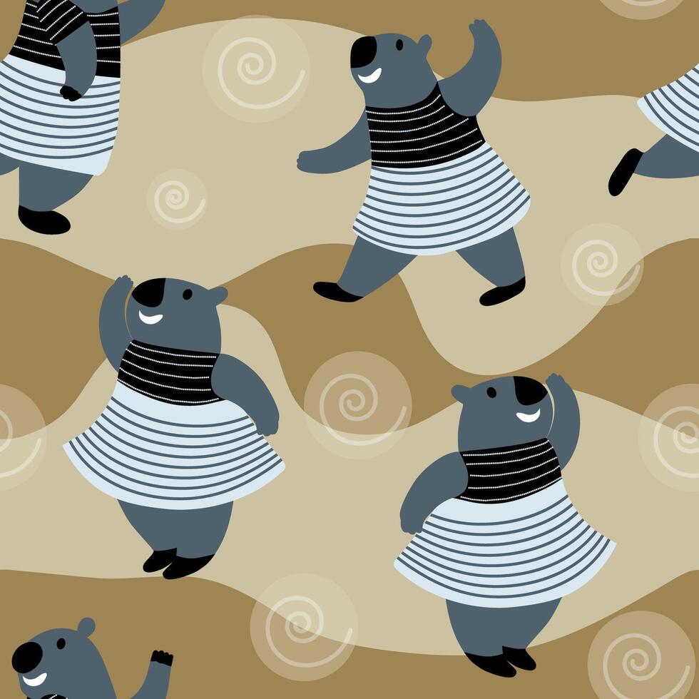 bears in dresses dancing on a colored background vector
