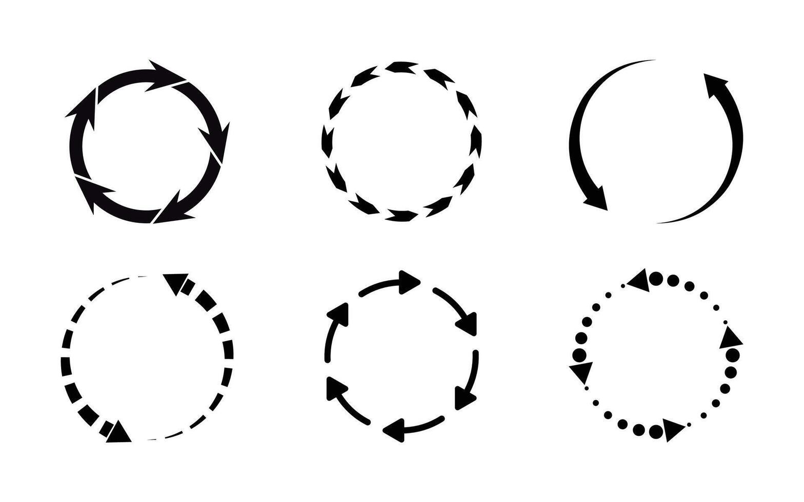 Different circular arrows of black color. Arrow clock wise rotating symbol. Arrow sign illustration vector