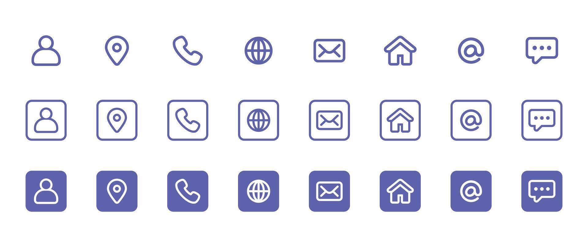Contact us icon set. Business card, Containing user, Phone, Website, Location, Address, telephone, mail, fax, symbol sign for apps and website, vector
