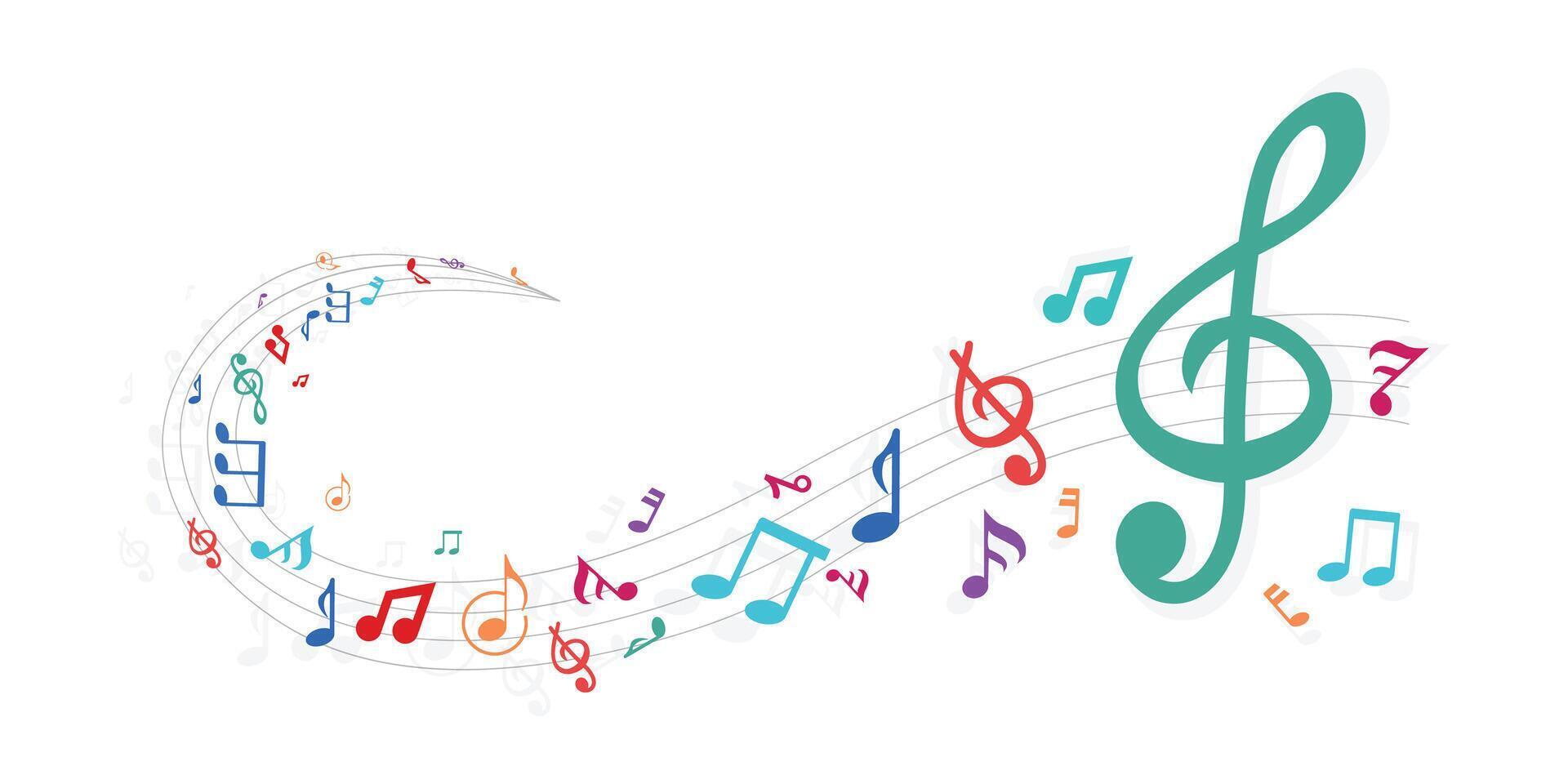 Colorful music notes background. Music notes wave. illustration. vector