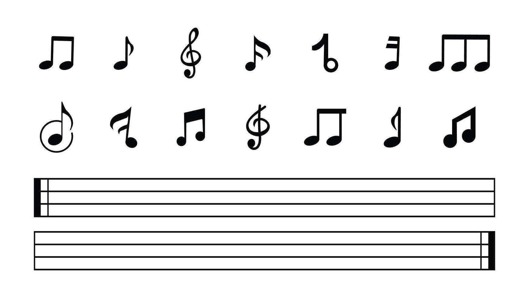 BIG set of musical notes. Music notes symbols. Black musical note icons. Music elements. Flat design. illustration vector