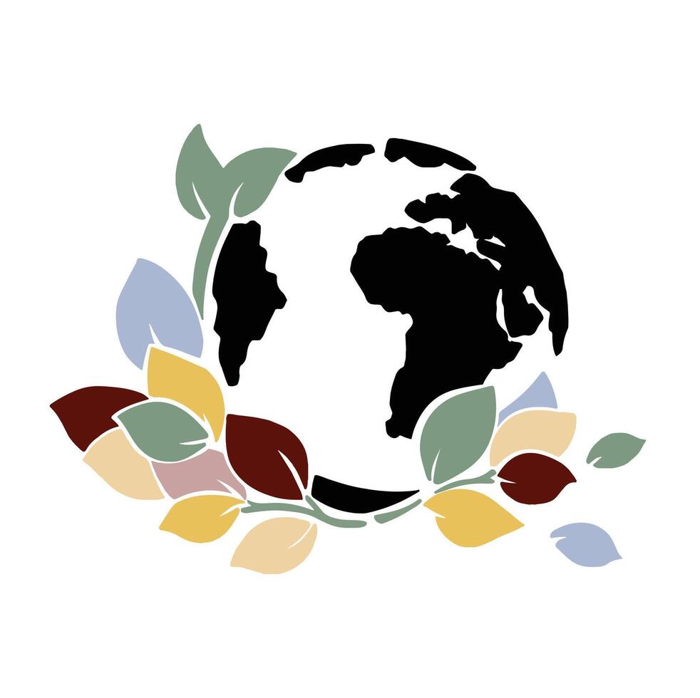 Logo blooming planet ecology illustration hand made vector