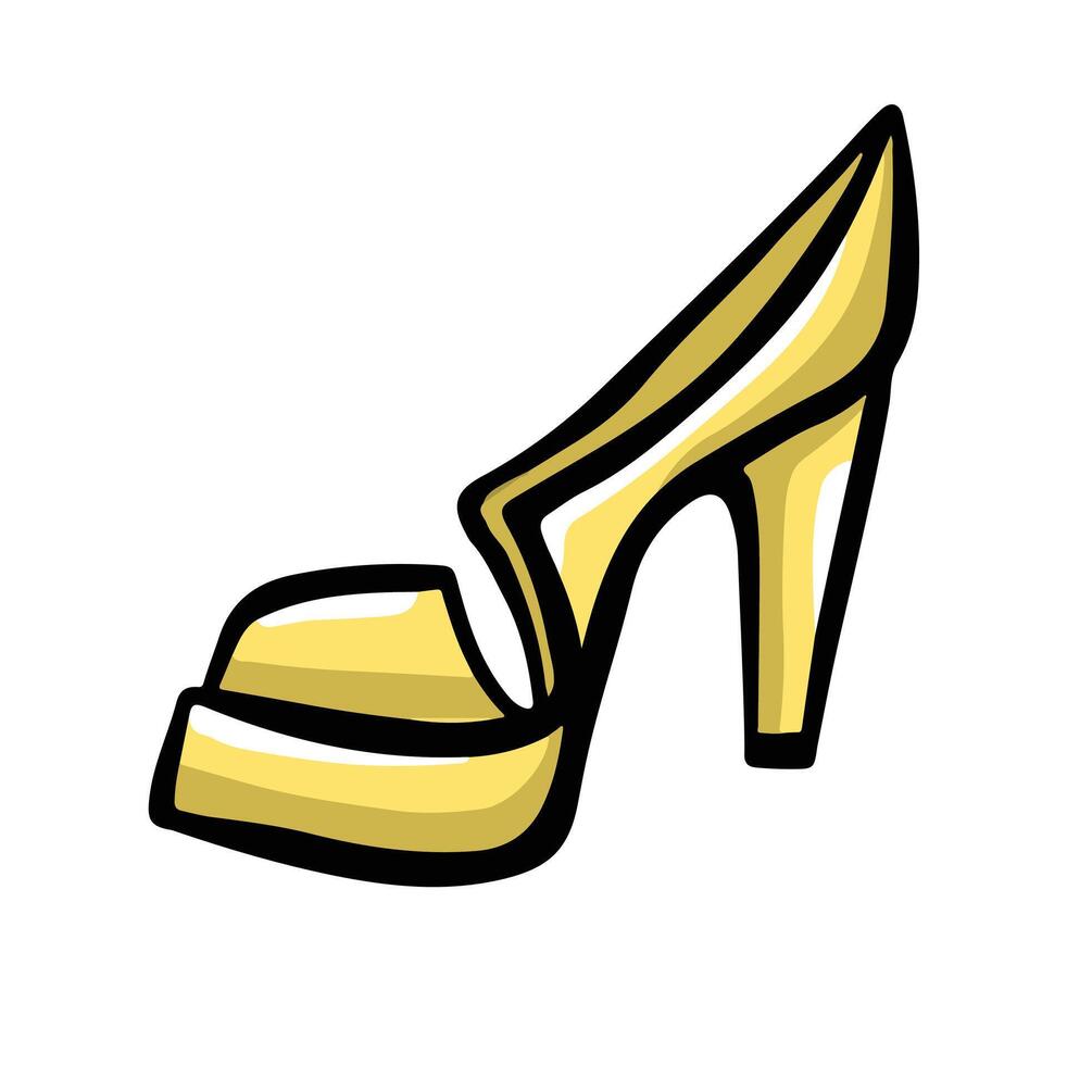 Yellow high heel sandals, hand drawn illustration vector