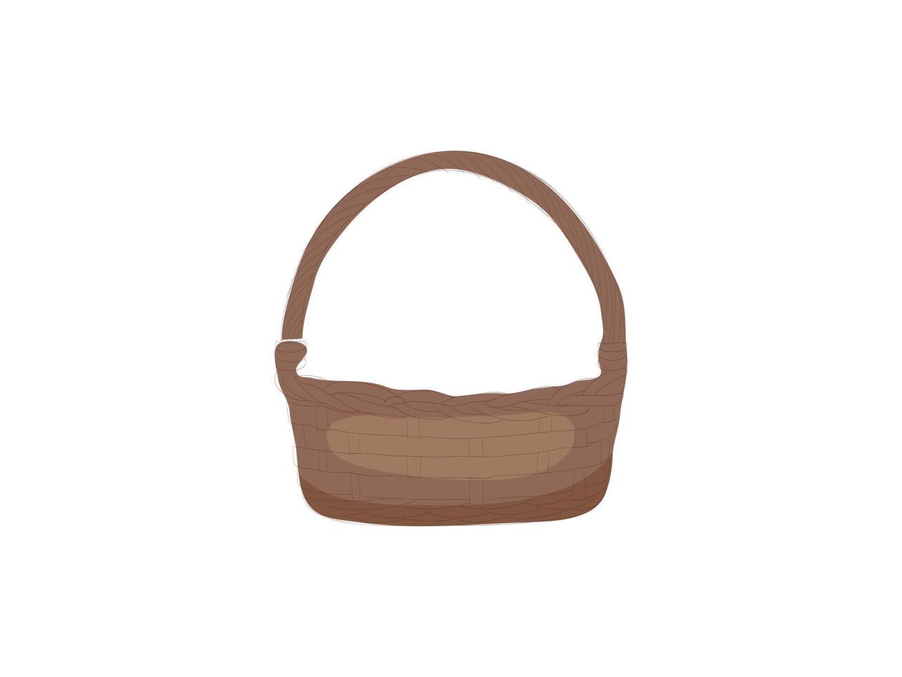 Easter picnic basket icon, straw hamper, empty bag set with bow isolated on white background. Spring illustration vector