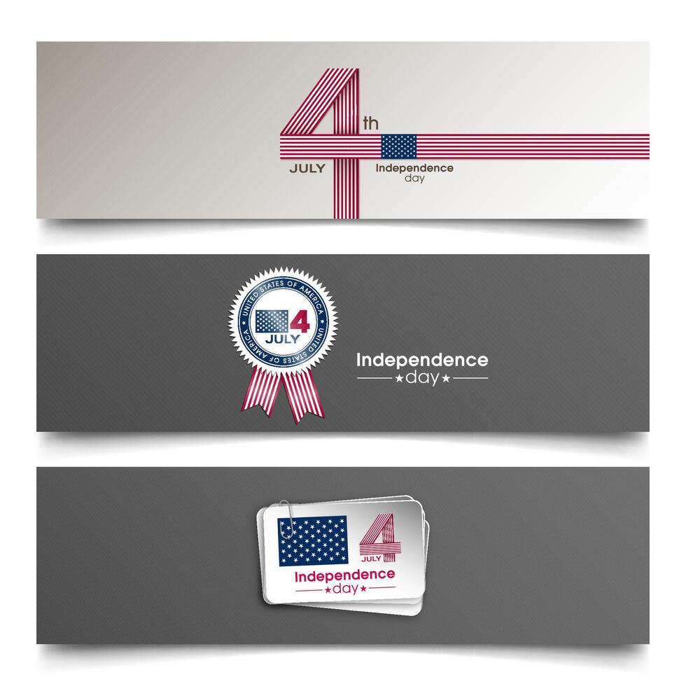 Four banners with the american flag and the words independence day vector