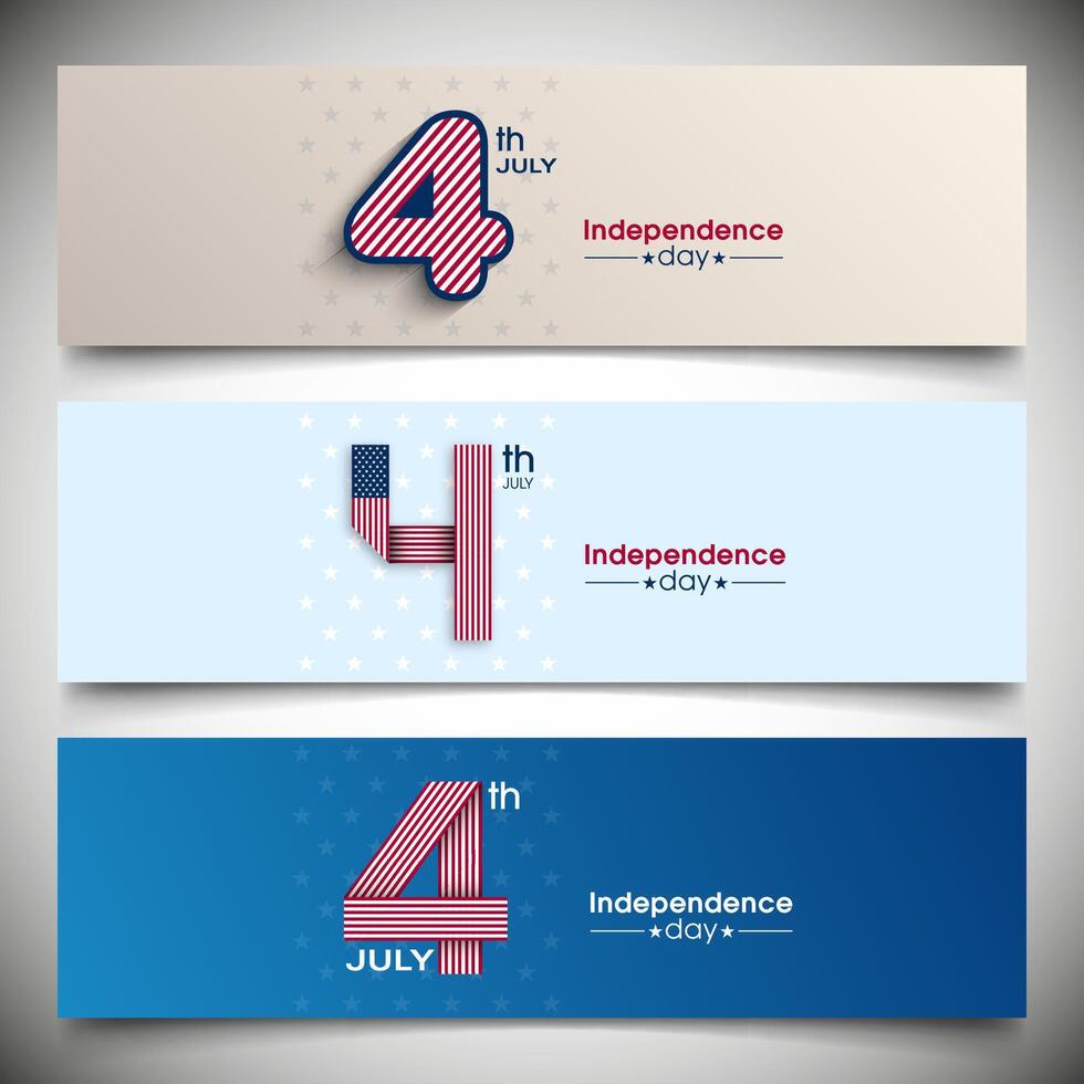 Independence day banners set with american flag illustration vector