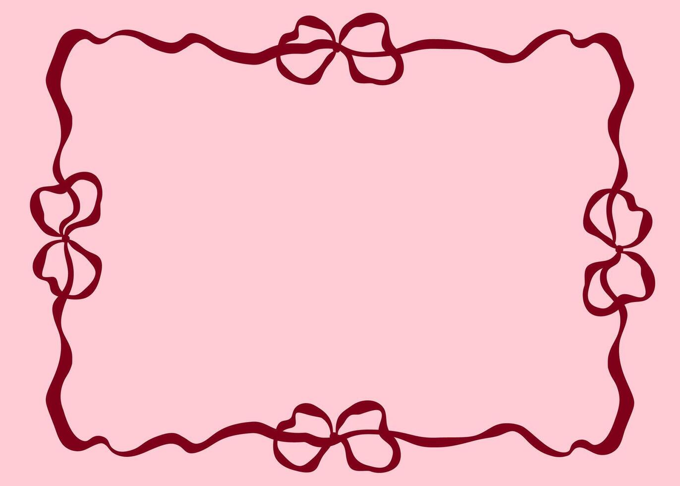 Soft pink background with elegant ribbon and bow forming frame. Ideal for card, packaging, girly themes. Flat illustration in minimal decorative style. vector