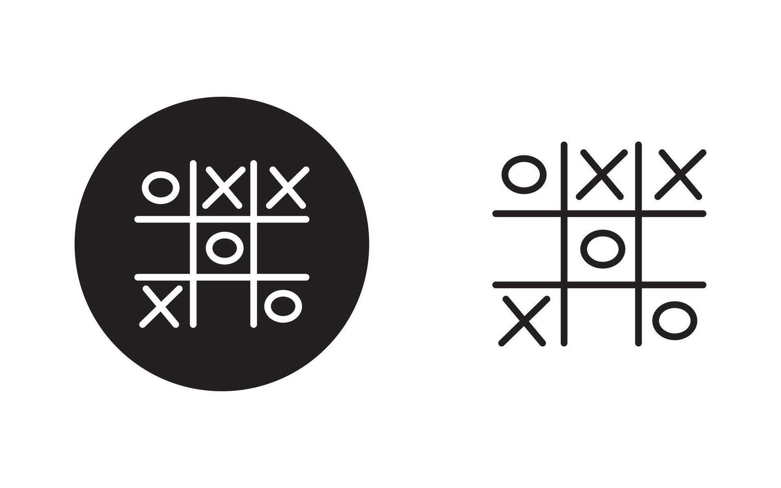 Tic tac toe icon sign set. Simple thin line flat symbol, Cross and tick kids game in black, O X game symbol. illustration vector