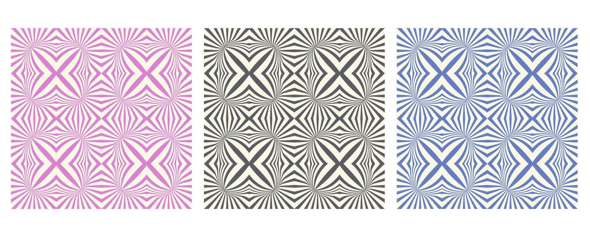 Set of Psychedelic seamless patterns with twisted lines. Groovy background. Retro design. Abstract Distorted texture. flat illustration vector