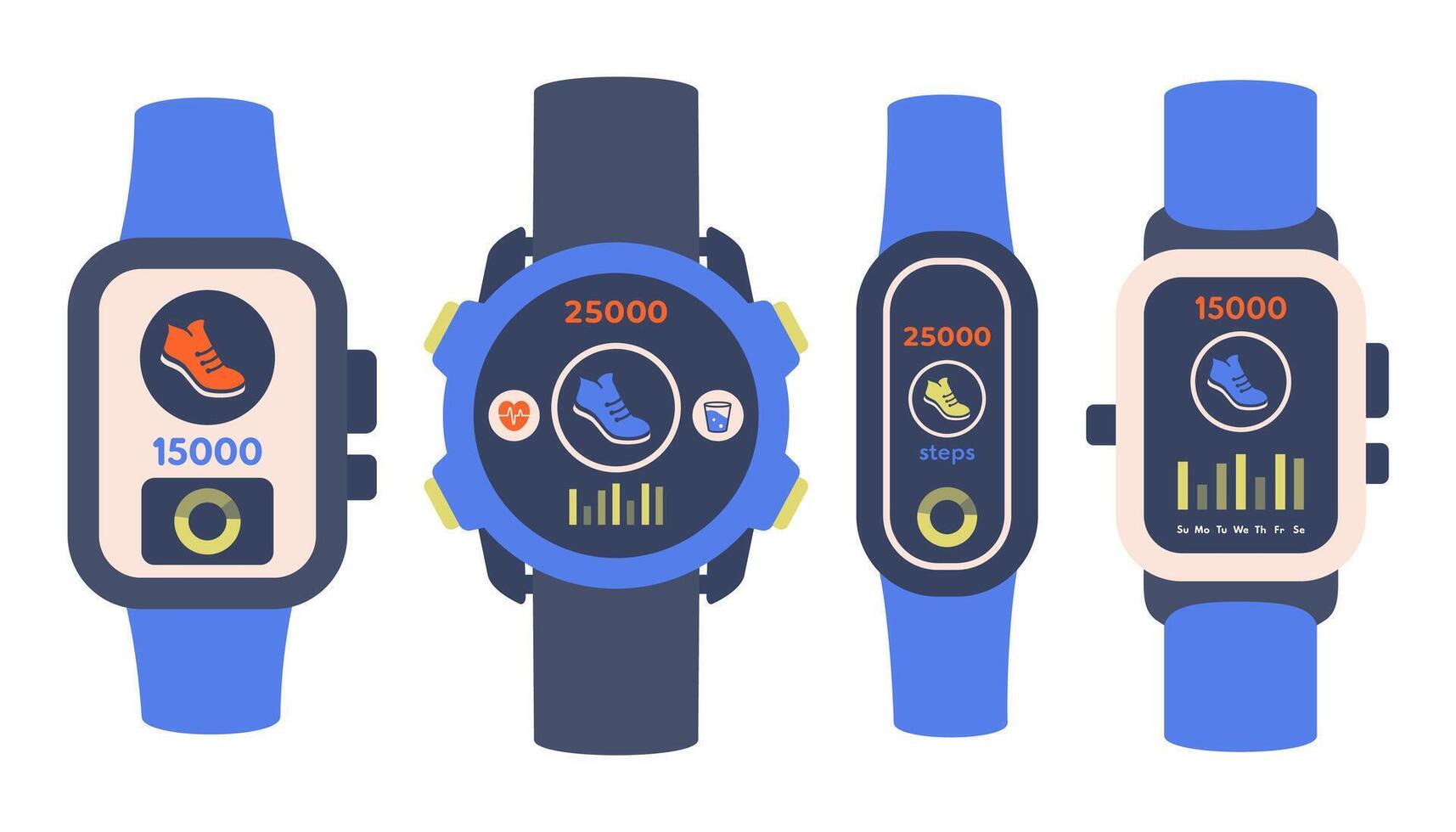 smartwatches displaying step counts vector