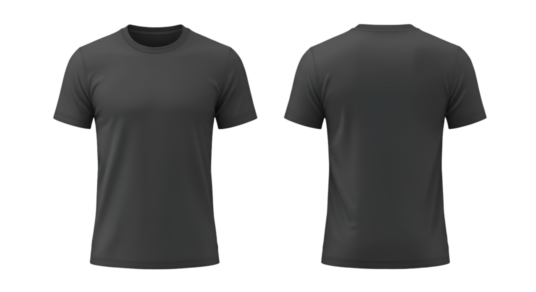 Two views of a dark gray crew neck tshirt front and back png