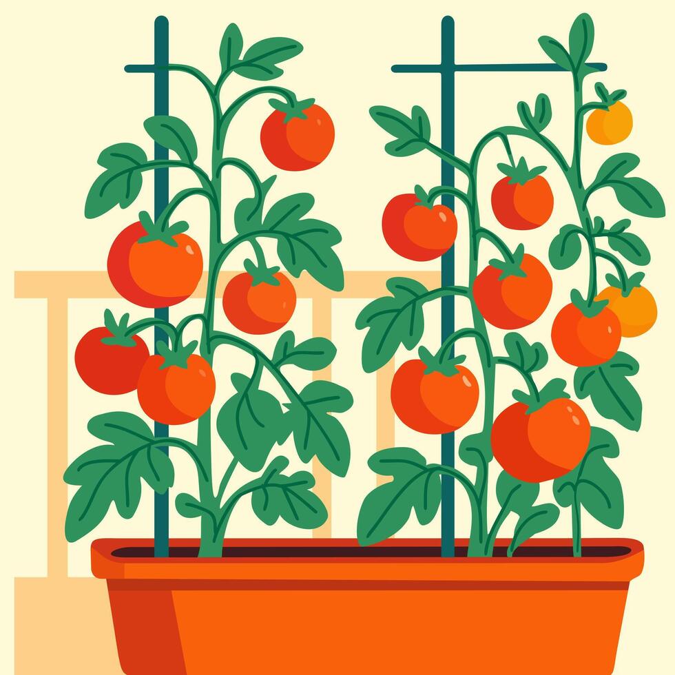 Tomato plants growing in a pot vector