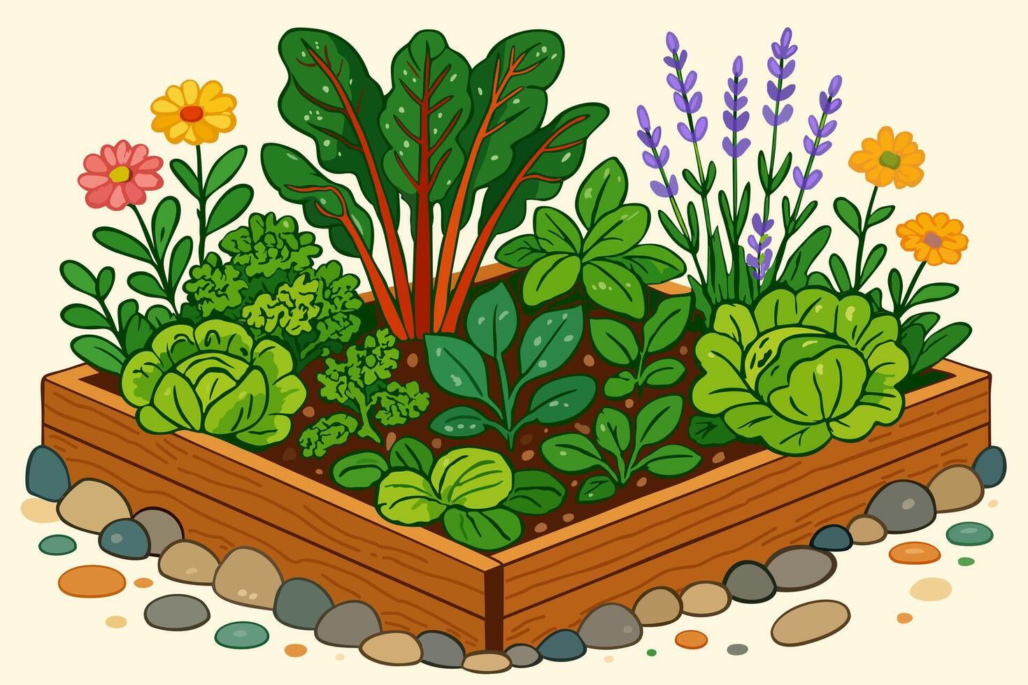 colorful vegetable garden with flowers vector