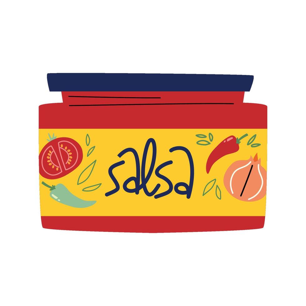 Red hot salsa sauce jar. vector