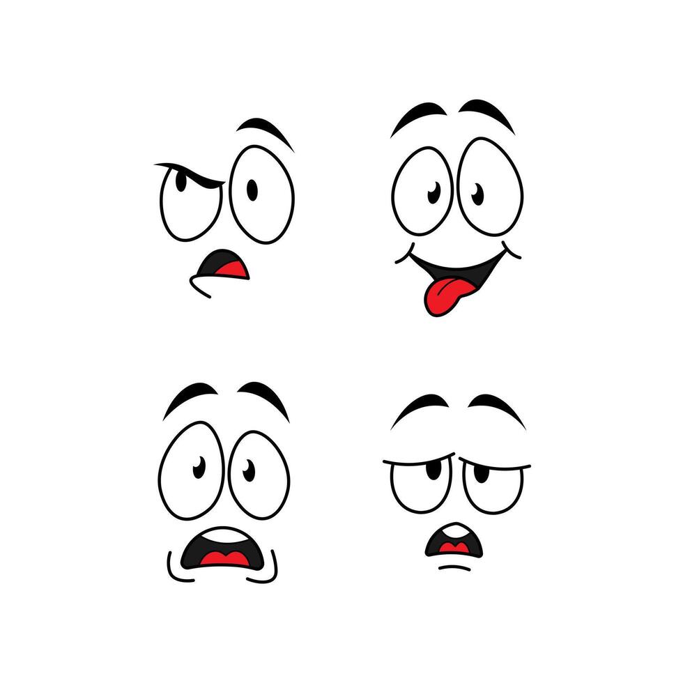 Cartoon Face Expressions Set, Funny Emotions Illustration vector