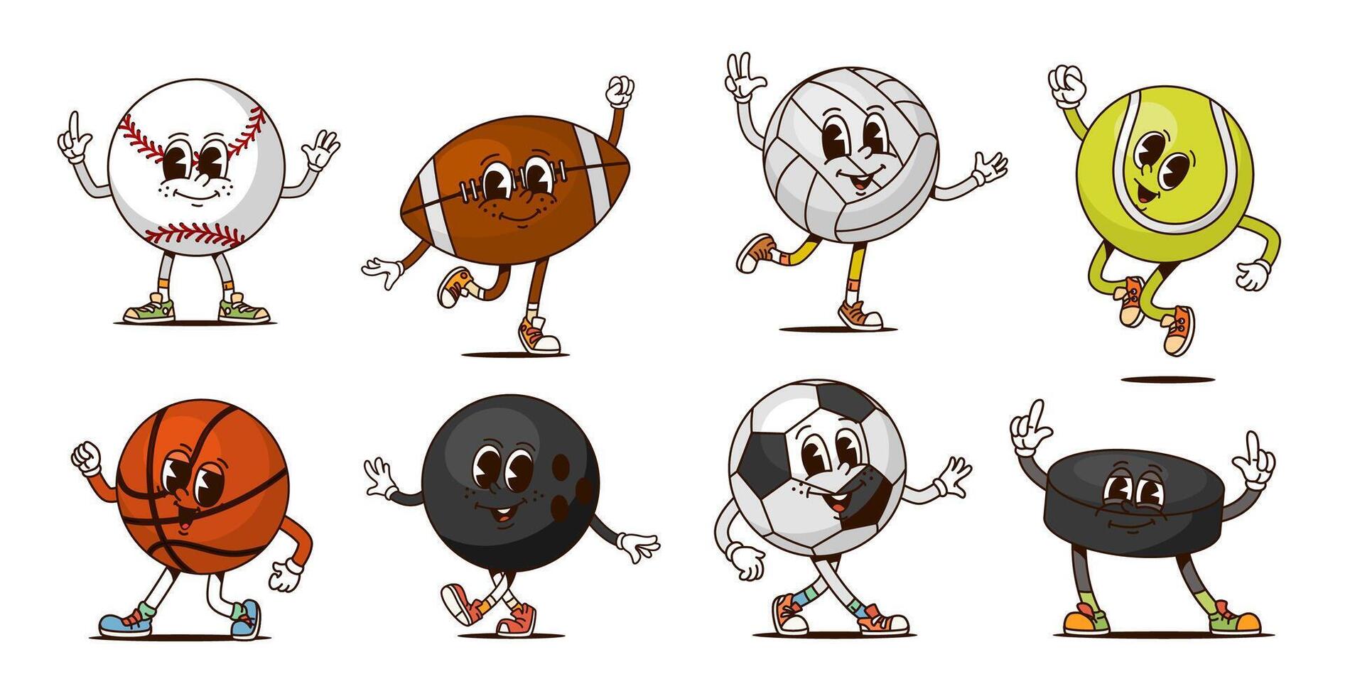 Cartoon sports balls with faces vector