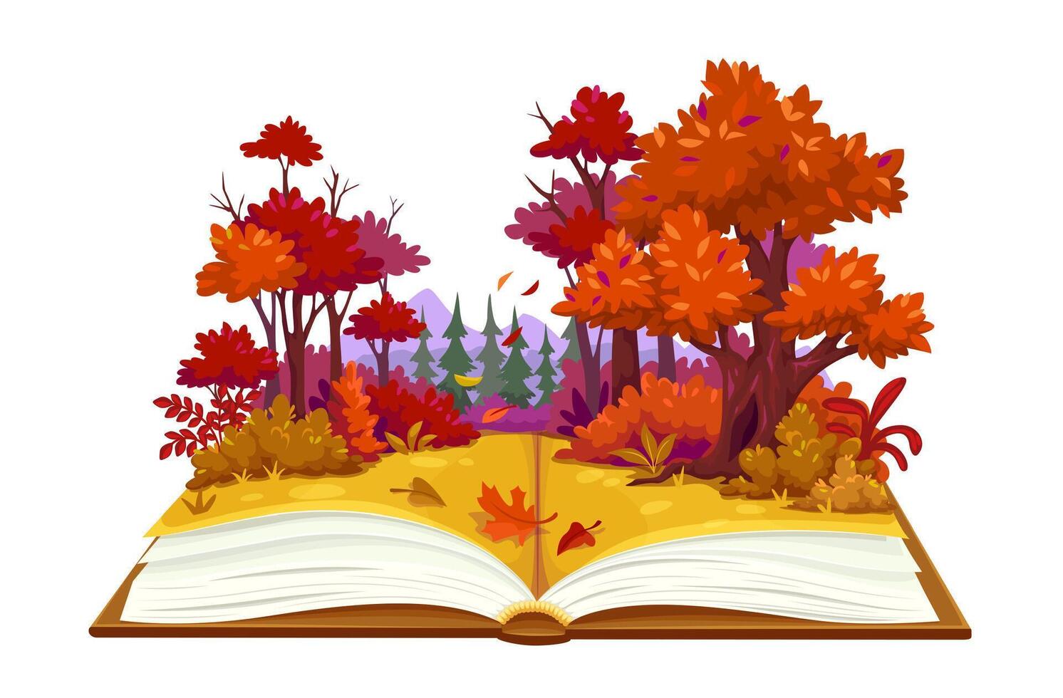 Book with autumn forest illustration vector