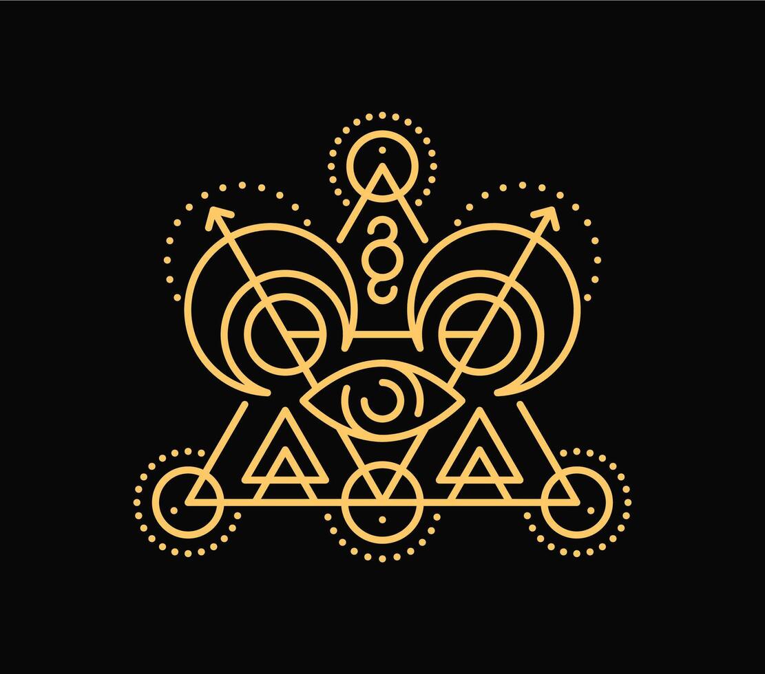 Esoteric line symbol, mystic boho tattoo, tarot vector